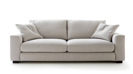White background showcasing a solo grey sofa.