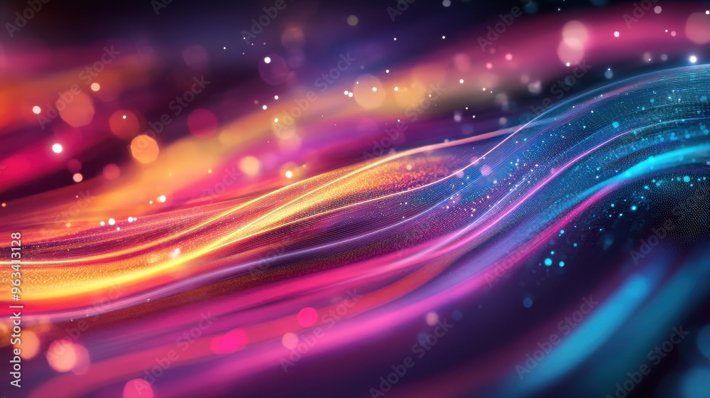 Poster global connectivity in abstract: dynamic curves of light and color representing seamless data flow