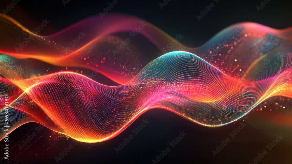 Poster data flow: abstract background of interconnected waves representing internet movement