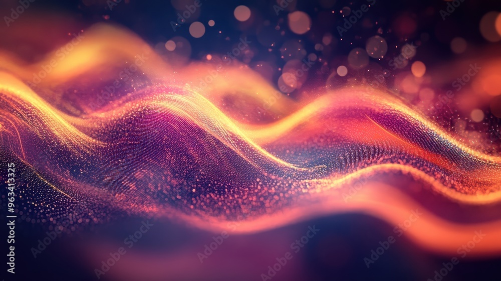 Poster digital data flow: abstract network of colorful waves signifying internet interconnectedness
