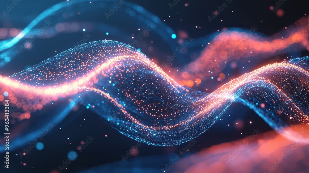 Poster data flow - abstract background of interwoven light and color representing global connectivity and c