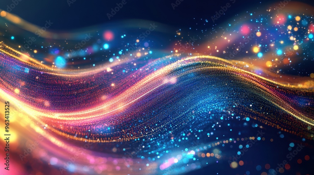 Poster digital data flow: abstract background of vibrant colorful waves representing internet speed and con