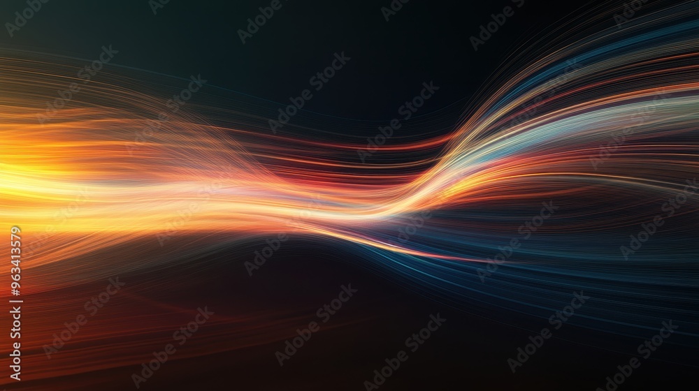Poster network connections: abstract flowing lines of light and color representing data transmission and co