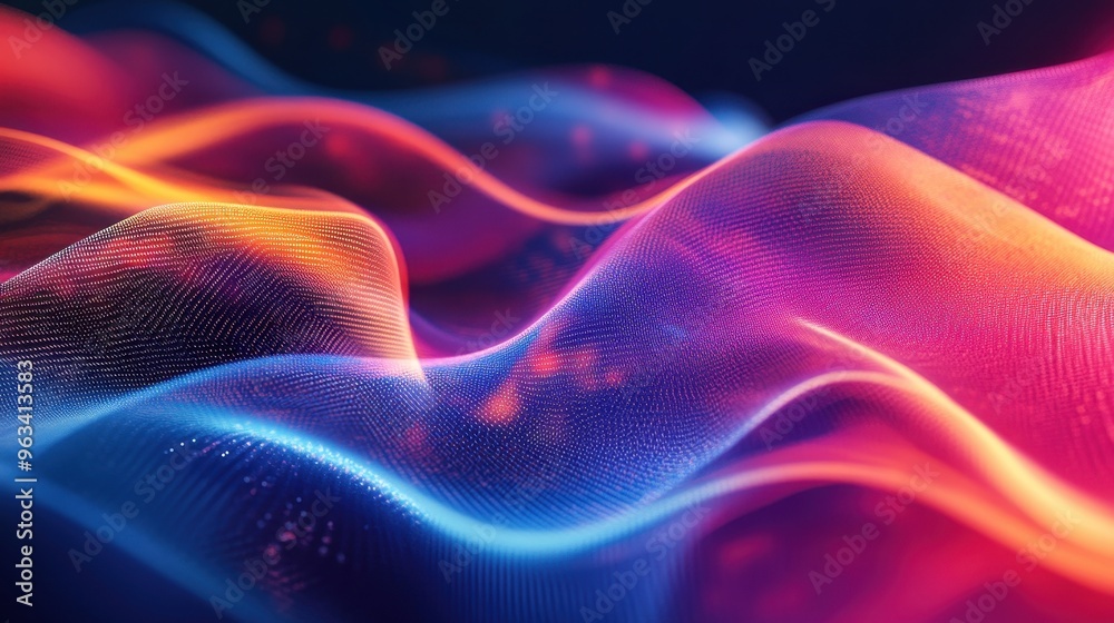 Poster global network connectivity - abstract colorful waves representing data flow