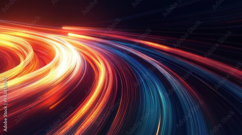 Poster futuristic data flow: abstract background of light and color lines representing internet speed and n