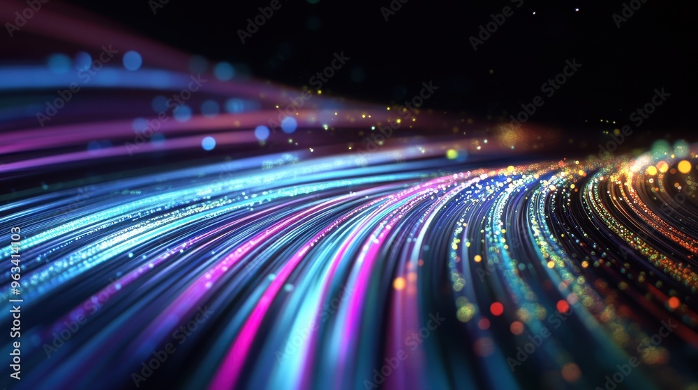 Poster data flow: abstract background of light and color lines conveying internet speed