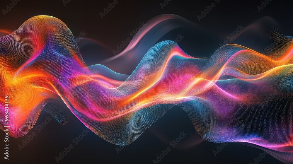 Poster digital connectivity: abstract network of flowing colorful waves symbolizing global data transmissio