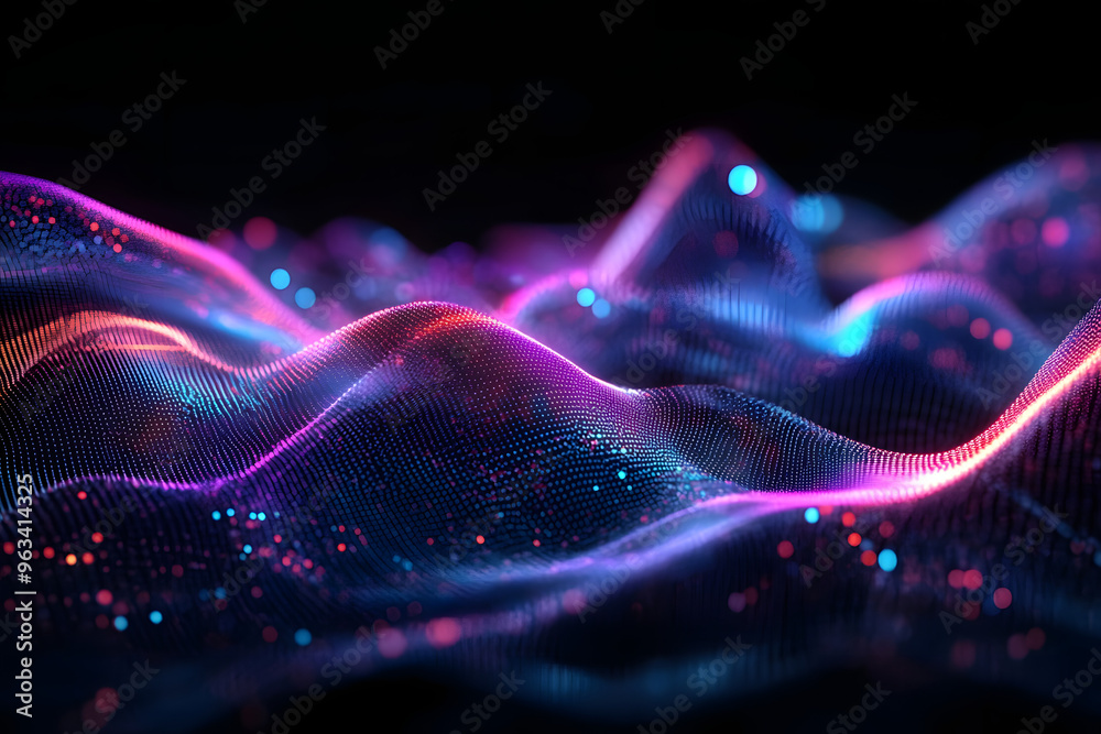 Wall mural a digital wave on a dark background. a technology and science concept. 3d rendering.