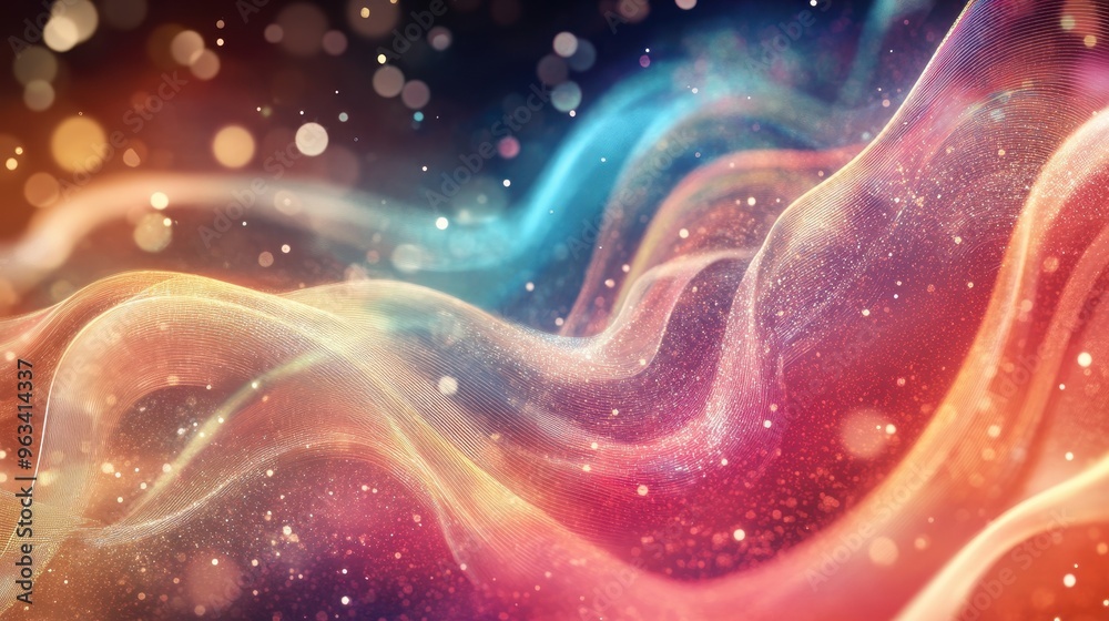 Poster digital data streams - abstract background of colorful waves representing internet communication dyn