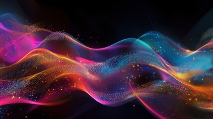 Fototapeta premium Data Flow Abstract Background - Illustration of Network Interconnectedness with Colorful Curves and Waves