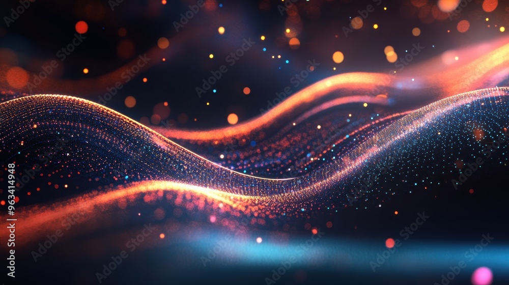 Poster data connections: abstract curved lines of light and color representing internet networks