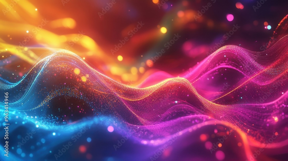 Poster data transmission network: abstract waves of color symbolizing internet connectivity and communicati