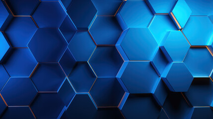 Blue hexagon background. Close-up Hexagonal shapes. Honeycomb pattern. Technology, digital and futuristic design. Polygonal, geometric wallpaper.