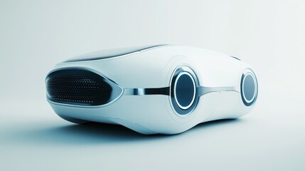 Futuristic White Car with Circular Lights and Grille