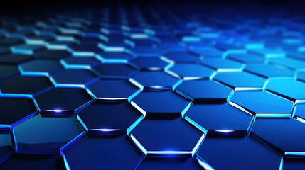 Fototapeta premium Blue hexagon background. Close-up Hexagonal shapes. Honeycomb pattern. Technology, digital and futuristic design. Polygonal, geometric wallpaper.