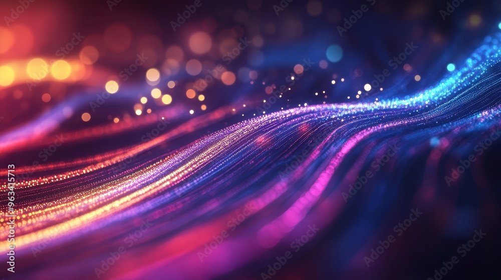 Poster ethereal data flow - abstract background of interconnected light curves