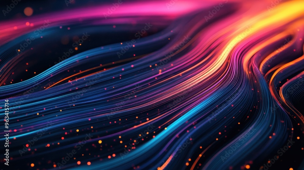 Poster global network connectivity - abstract background of colorful data flow waves
