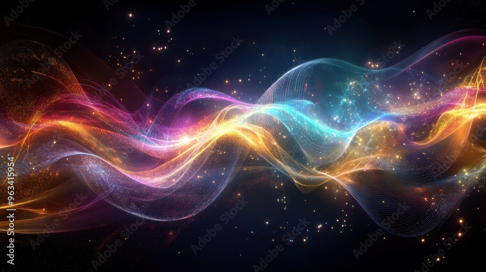 Poster seamless data connection - abstract background of colorful waves illustrating internet communication