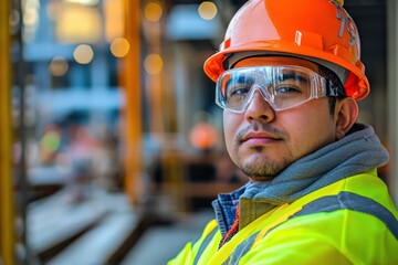 A construction worker in recognizable attire, including a hard hat and high-visibility jacket, symbolizing the labor and safety in the construction industry.