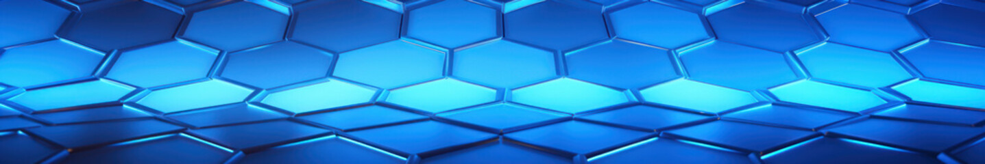 Obraz premium Blue hexagon background. Close-up Hexagonal shapes. Honeycomb pattern. Technology, digital and futuristic design. Polygonal, geometric wallpaper.