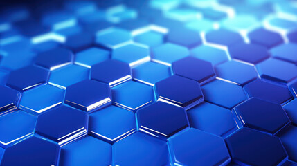 Obraz premium Blue hexagon background. Close-up Hexagonal shapes. Honeycomb pattern. Technology, digital and futuristic design. Polygonal, geometric wallpaper.