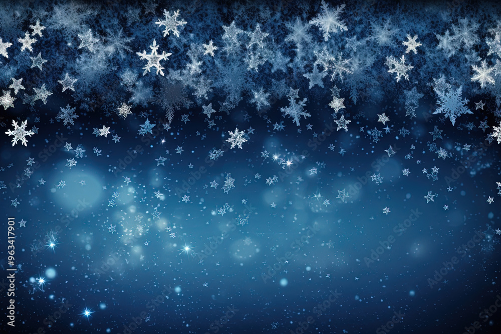 Poster christmas background with snowflakes and bokeh. winter holidays celebration backdrop with snow on bl