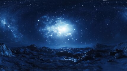360-degree starry night sky environment map, with a blue tone and stars scattered in the upper left corner, conveying a sense of calm and beauty