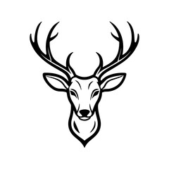 Vector art illustration of a deer head line art silhouette set against a clean white background
