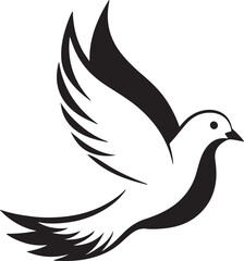 A vector-style silhouette of a dove in black and white, embodying the essence of peace and freedom in a simple form
