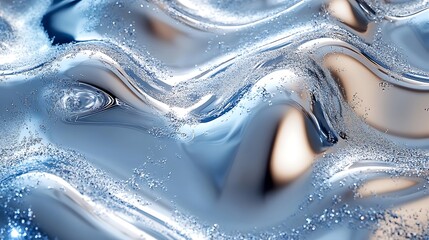 Fototapeta premium Abstract background of blue and silver liquid with ripples and texture.