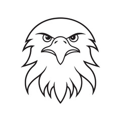 Black and white illustration of an eagle's head, showcasing intricate details and a striking profile