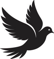 A vector-style silhouette of a dove in black and white, embodying the essence of peace and freedom in a simple form