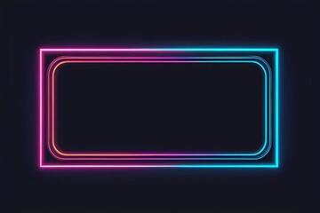 Rectangular frame with neon lights. LED light on the edges. Laser banner with text