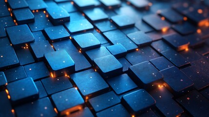 Abstract blue squares with glowing edges,  creating a dynamic and futuristic digital background.