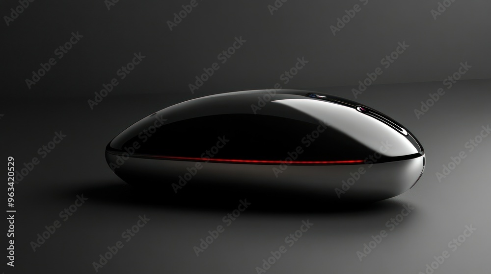 Poster sleek black computer mouse with red light