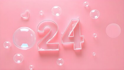 24th Anniversary letter manipulation with transparent soap bubbles floating on a soft  background