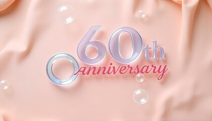 60th Anniversary letter manipulation with transparent soap bubbles floating on a soft  background