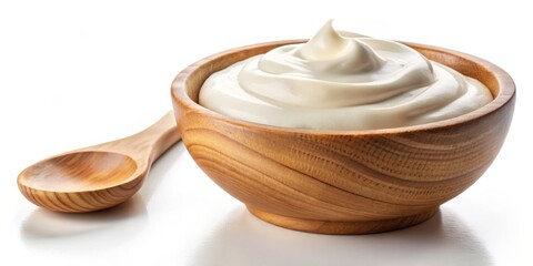 Creamy Swirl in a Wooden Bowl, White Background, Food Photography, Cream, Bowl, Photography