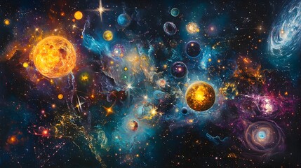 Fototapeta premium Cosmic Constellation of Periodic Table Elements Glowing in Celestial Panorama