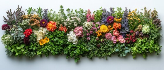 A Colorful Row of Assorted Flowers and Greenery