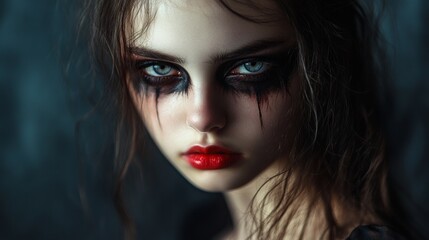 Fototapeta premium A woman with red lips and black eye makeup