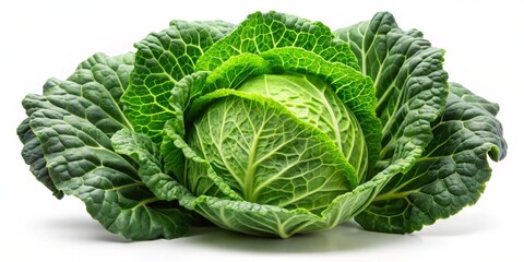 Obraz premium Fresh Green Cabbage with Crisp Leaves, Isolated White Background, Close Up, Green Vegetable, Organic, Produce, Healthy