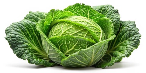 Fresh Green Savoy Cabbage Isolated On White Background, vegetable, healthy, food, fresh