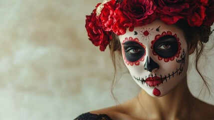 A woman with a skull and rose flower headdress
