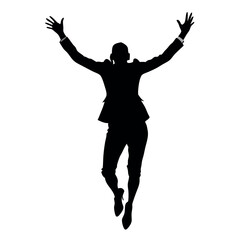 a business woman jumping on the blank space vector silhouette, isolated white background