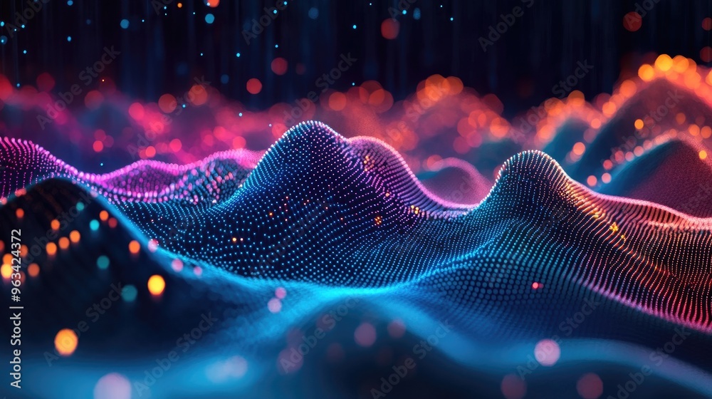 Poster a 3d scatter plot with various data points floating in space, emphasizing trends in data science, st