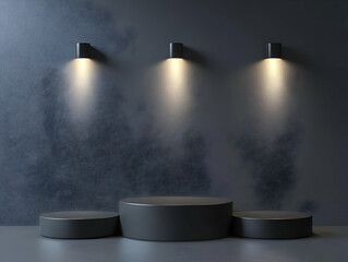 Minimalist 3D Background with Black Podiums and Spotlights