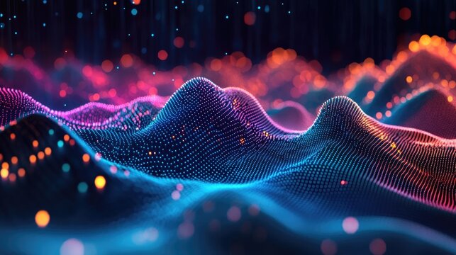 A 3D scatter plot with various data points floating in space, emphasizing trends in data science, statistics, or predictive modeling.