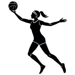 a female volleyball player mid-air, arm fully extended and ready to spike the ball