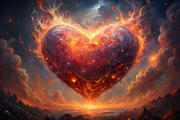 A big blow mesmerizing burning heart in the sky